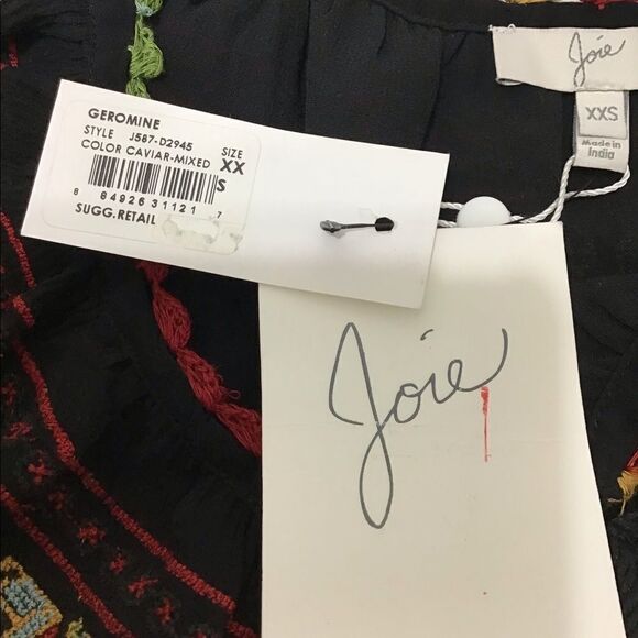 Joie Geromine Black Mini Dress Silk Floral Embroidered Mini Dress New Size XS - Picture 7 of 10